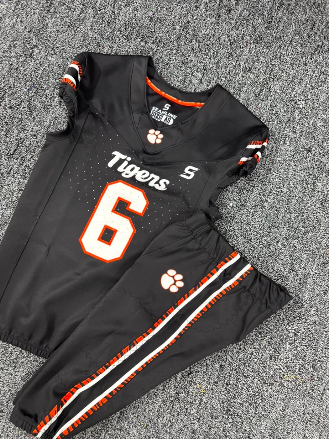 Custom football uniform Seamline made for the Tigers